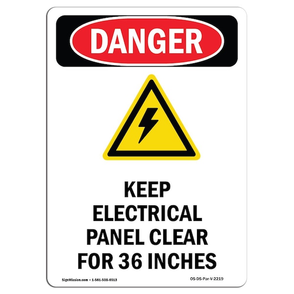 Safety Sign, OSHA Danger, 5" Height, Keep Electrical Panel, Portrait, 10PK